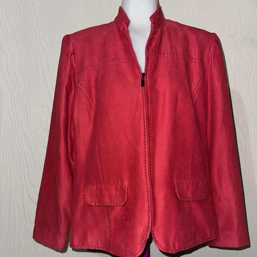 Alfred Dunner Petite Womens Pockets Zip Front Jacket Watermelon Size 14